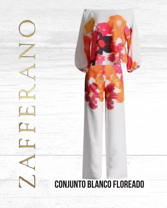 Conjunto blanco con estampado naranja