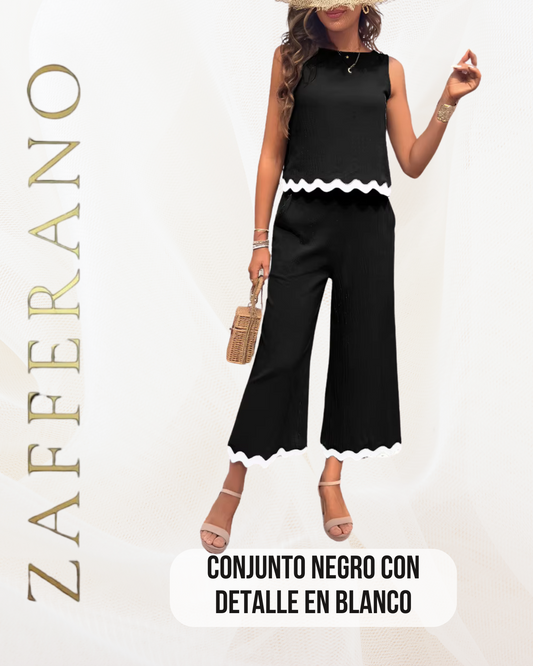 Conjunto Negro con detalle blanco en orillas